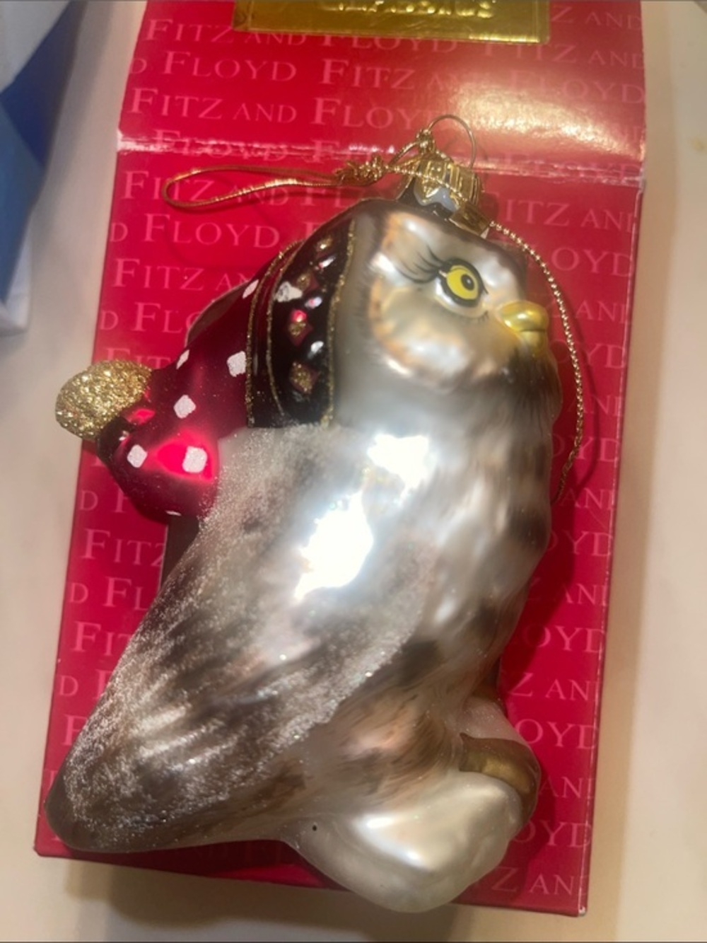 FITZ AND FLOYD GLASS Owl ORNAMENT